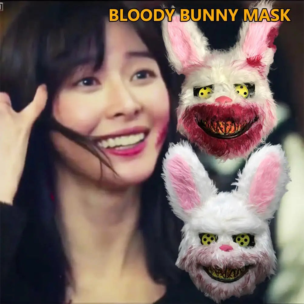 Bloody Plush Bunny Mask Halloween Ghost Festival Mask Realistic Bloody Rabbit Headgear Itaewon Class Prop Halloween Horror Mask