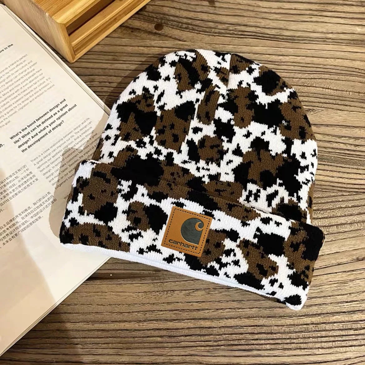 Cow Print Beanie Womens Cow Print Hat Men Fall Winter Beanie Cuffed Hat Warm Knit Hats Stretch Fashion Cap