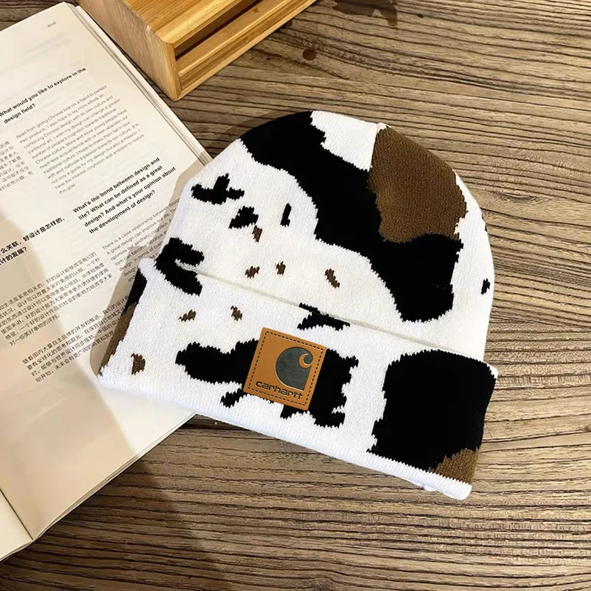 Cow Print Beanie Womens Cow Print Hat Men Fall Winter Beanie Cuffed Hat Warm Knit Hats Stretch Fashion Cap