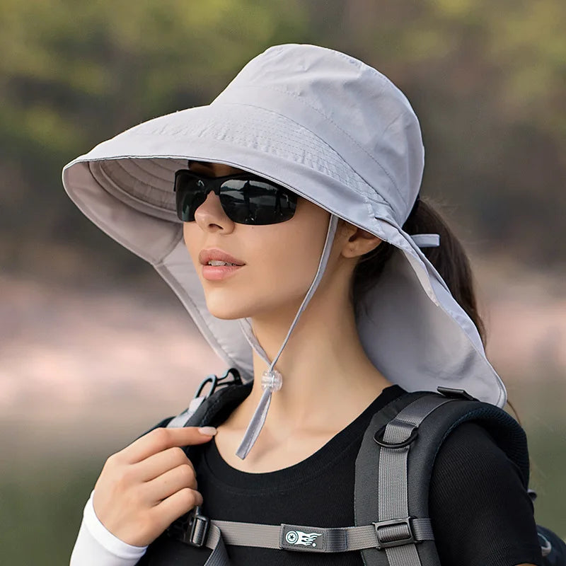 Designer Lightweight Ponytail Hole Visor Hats Summer Bucket Hats for Women Big Brim Outdoor Eye Protection Sunscreen Cap Sun Hat