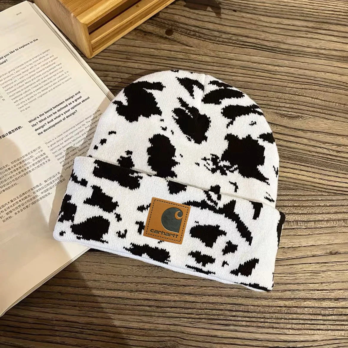 Cow Print Beanie Womens Cow Print Hat Men Fall Winter Beanie Cuffed Hat Warm Knit Hats Stretch Fashion Cap