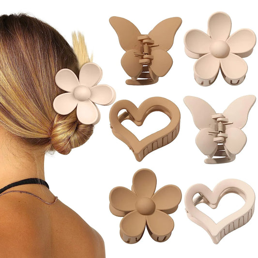 Flower Cute Hair Claw Clips - 4Pcs Flower Hair Clip Nonslip Strong Hold Hair 3 Inch Matte Small Flowers Claw Clips for Women and Girls