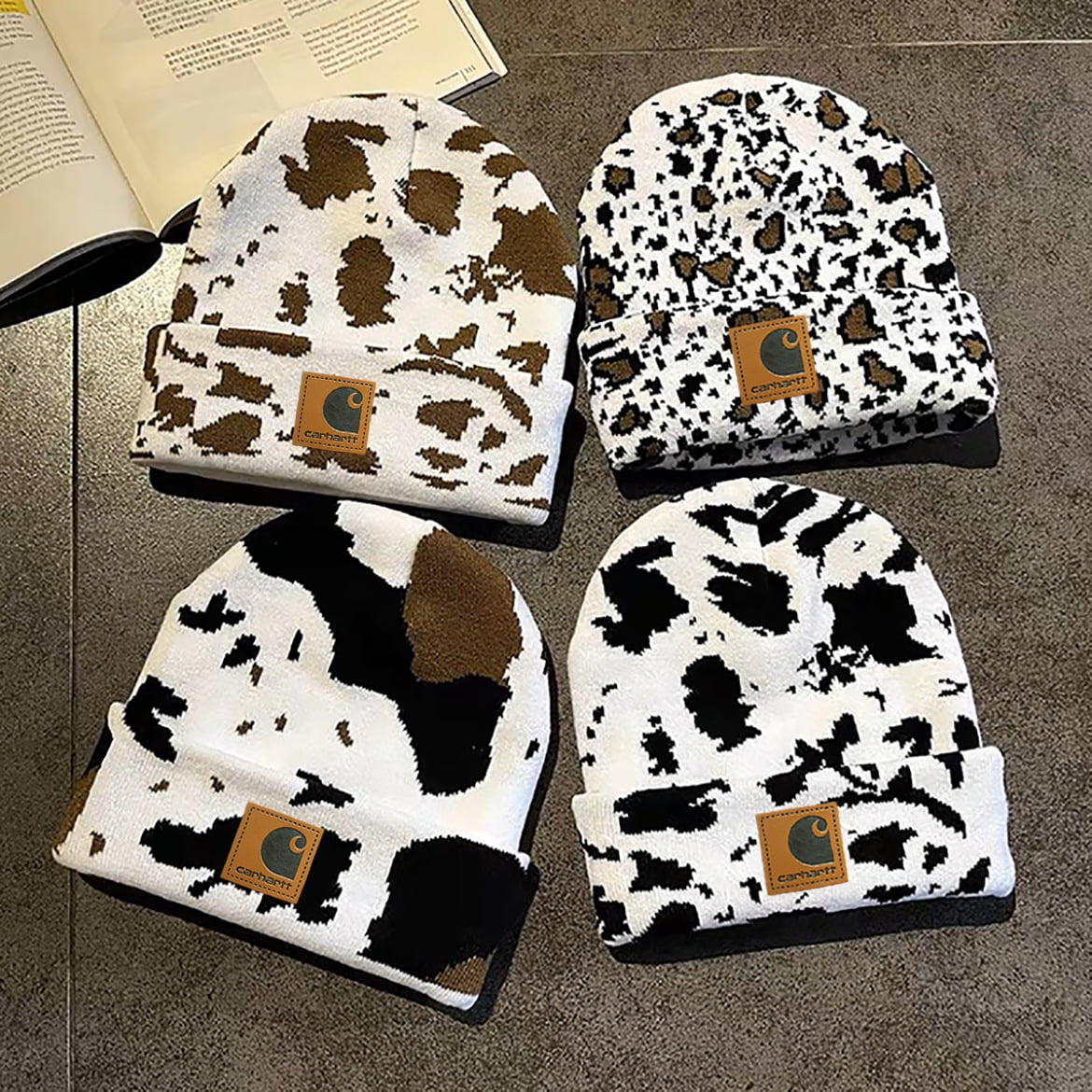 Cow Print Beanie Womens Cow Print Hat Men Fall Winter Beanie Cuffed Hat Warm Knit Hats Stretch Fashion Cap