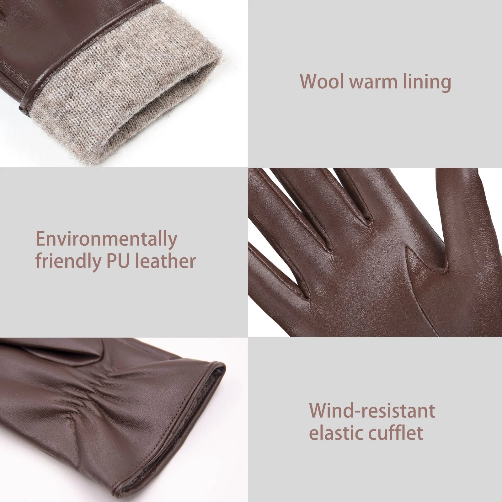 Winter Gloves Women PU Leather Touchscreen Gloves Windproof Water-Resistant Gloves for Women