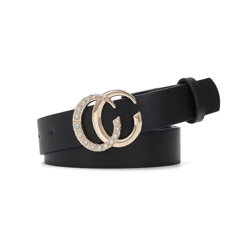 Women'S Leather Belt Accessory: Antique Silver Double C-Ring Buckle