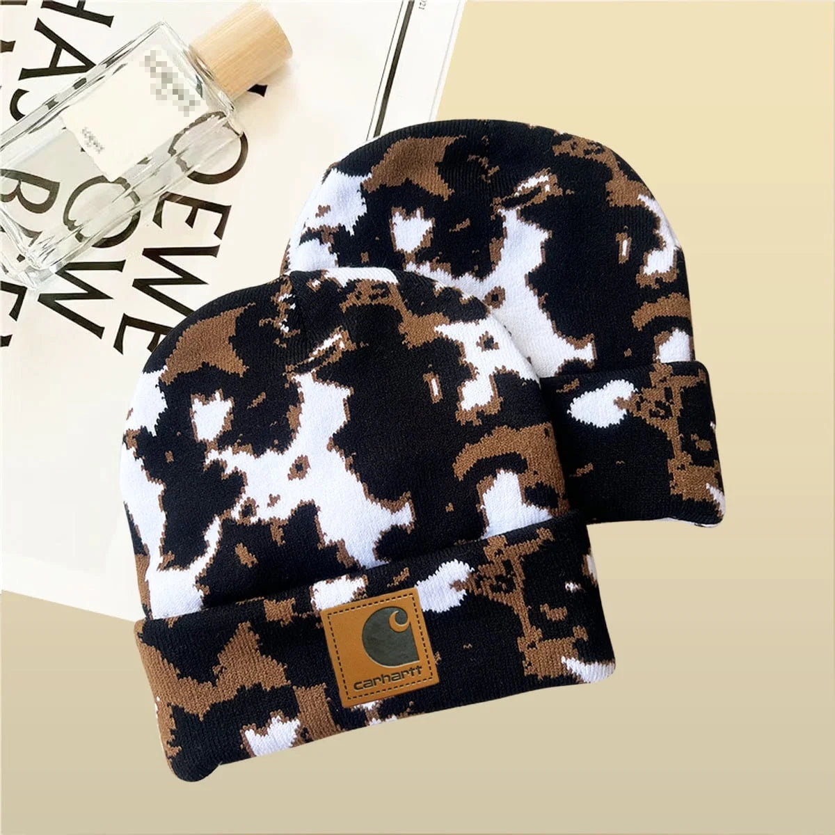 Cow Print Beanie Womens Cow Print Hat Men Fall Winter Beanie Cuffed Hat Warm Knit Hats Stretch Fashion Cap