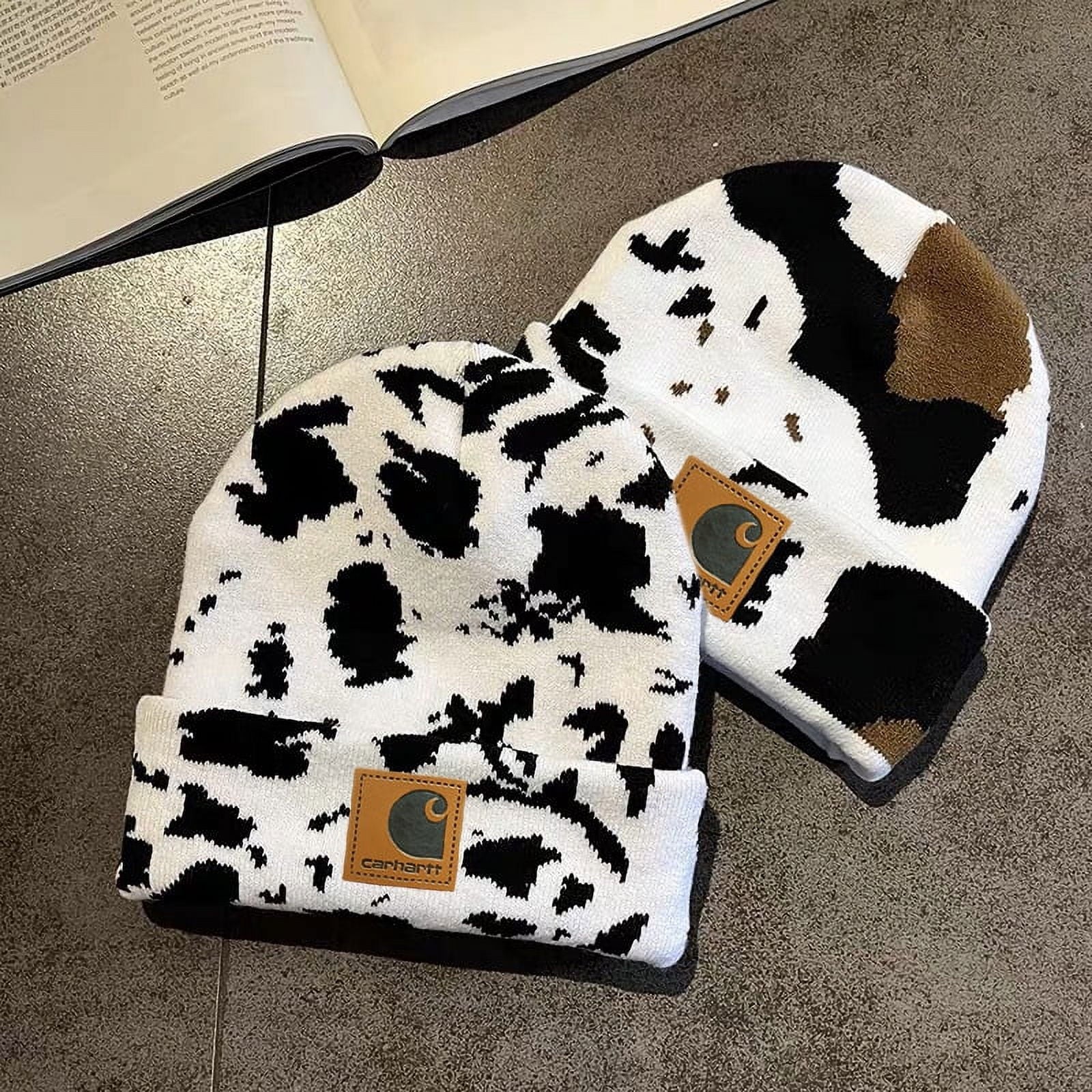 Cow Print Beanie Womens Cow Print Hat Men Fall Winter Beanie Cuffed Hat Warm Knit Hats Stretch Fashion Cap