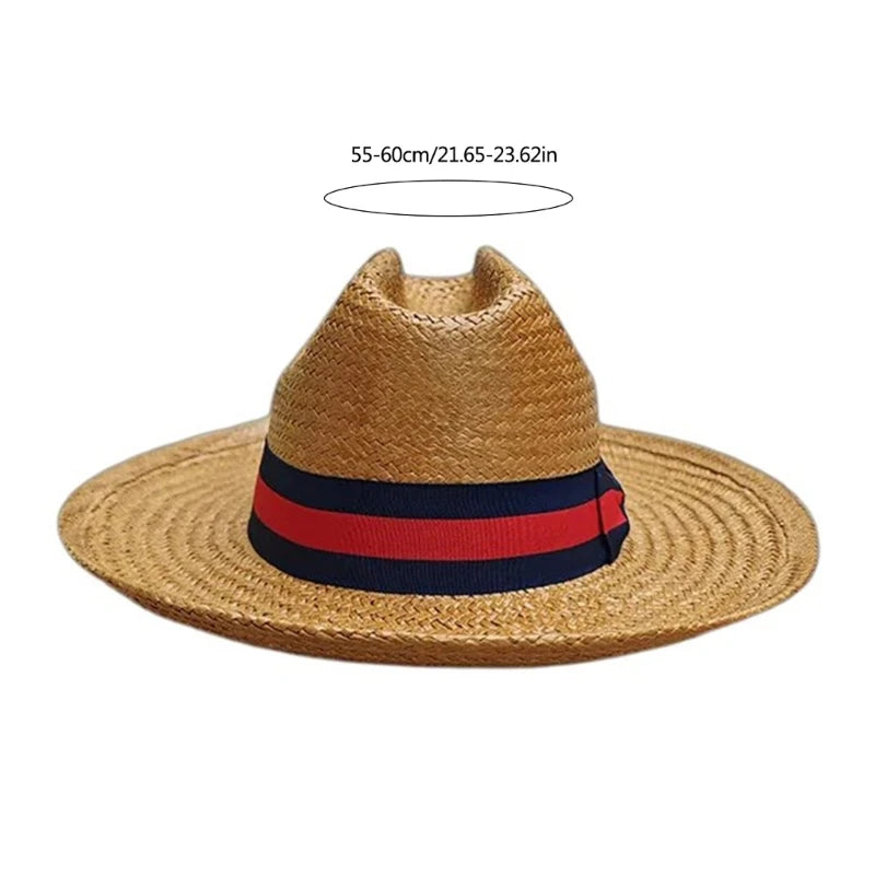 Wovenbelt Cowboy Hat for Girl Western Panamas Hat Handwoven Straw Hat Beach Vacation Picnics Hat Elegant Straw Sun Hat